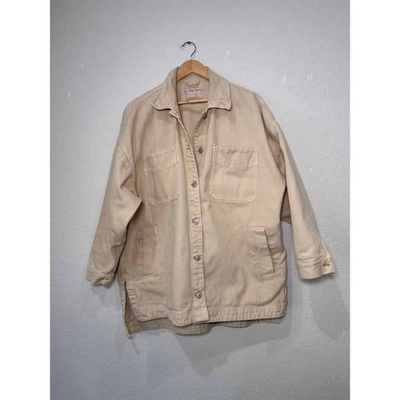 We The Free Oversized Beige Cotton Utility Shacket Jacket Women's Medium - Picture 2 of 10